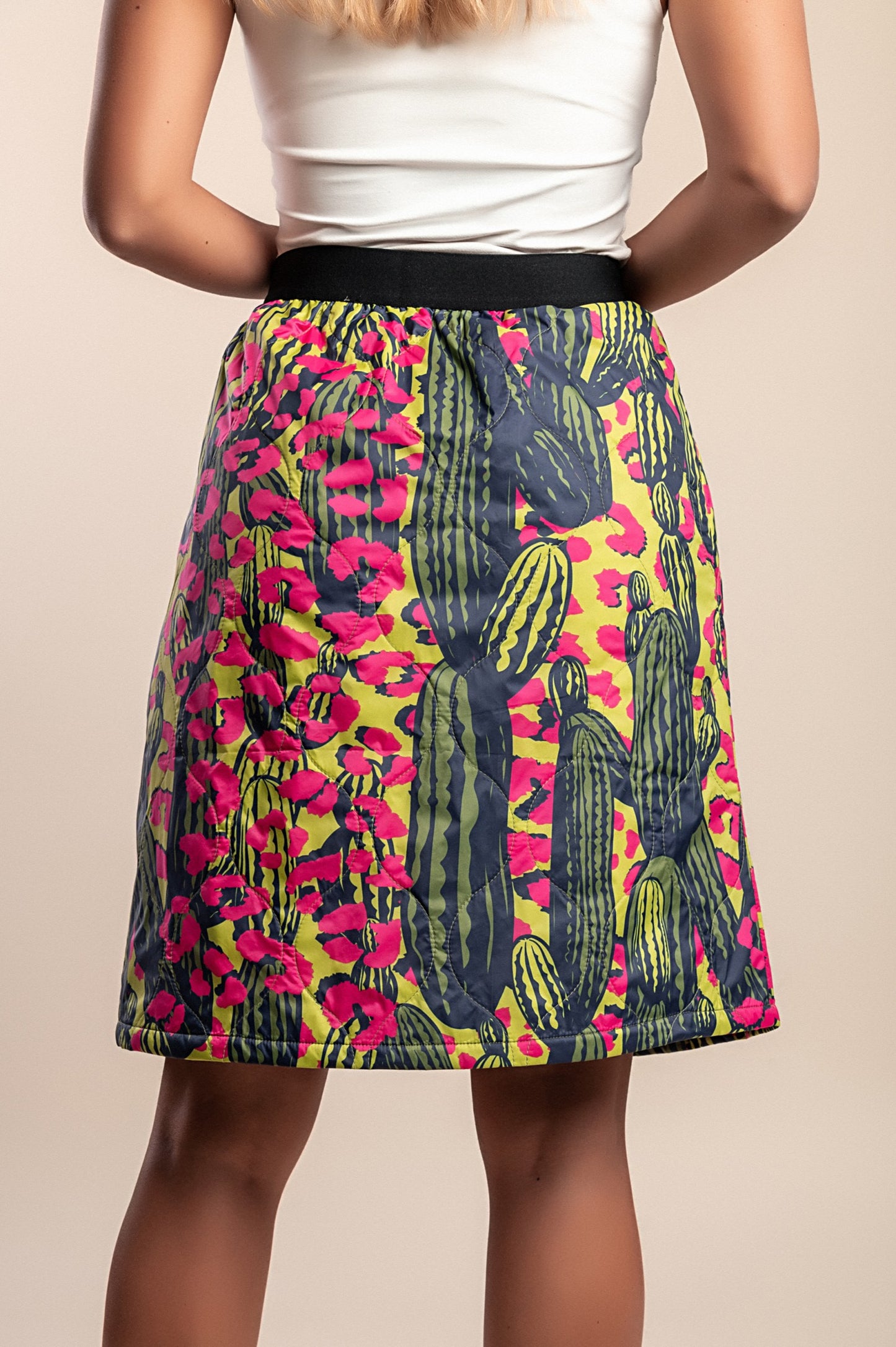 Gonna midi con stampa, verde