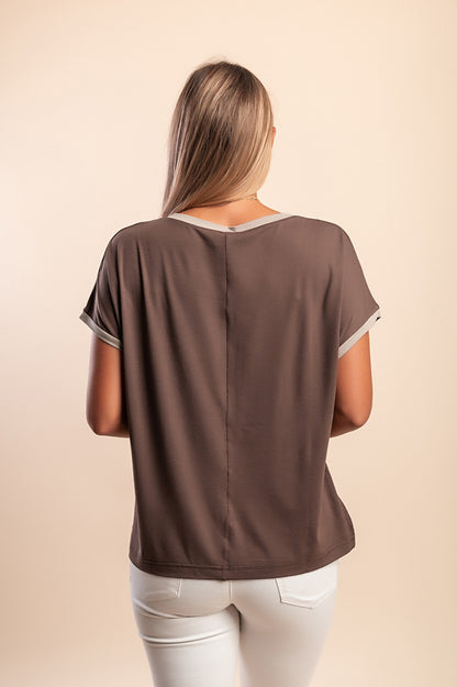 T-shirt in viscosa con rivetti decorativi, blu scuro