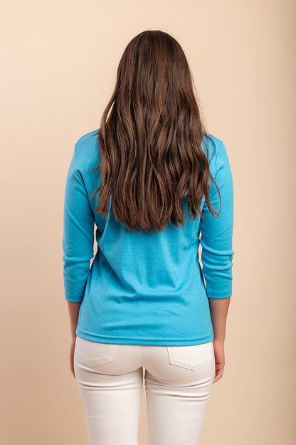Maglia a maniche 3/4 in cotone, blu
