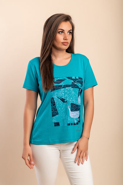 T-shirt in cotone con stampa, turchese