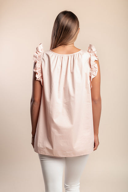 Top taglie forti con volant, rosa chiaro