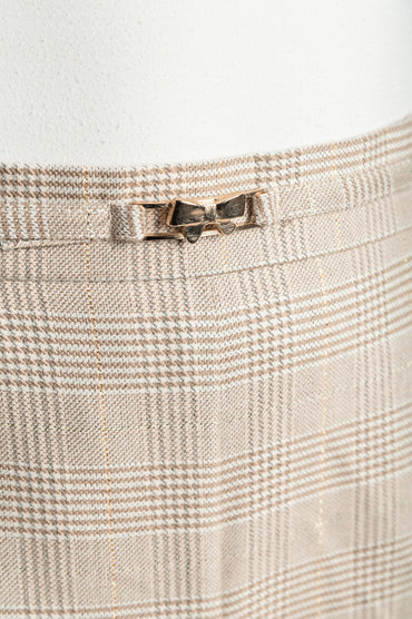 Pantaloni eleganti taglie forti con stampa a quadri, colore oro