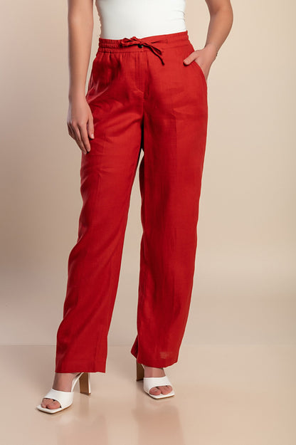 Pantaloni di lino taglie forti, mattone