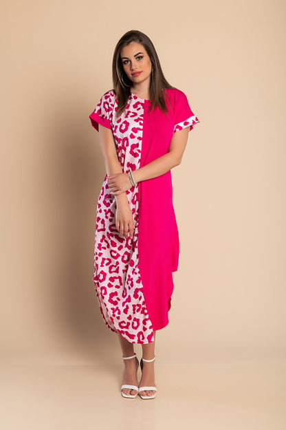 Elegante maxi abito con stampa leopardata, grigio