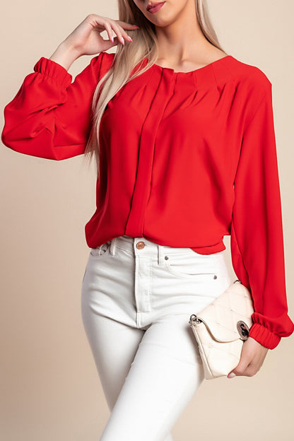 Camicia elegante con scollo rotondo, bianca