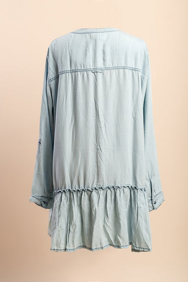 Camicia taglie forti con tasche, azzurra