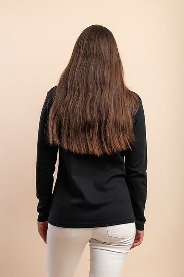 Top a manica lunga in cotone, nero