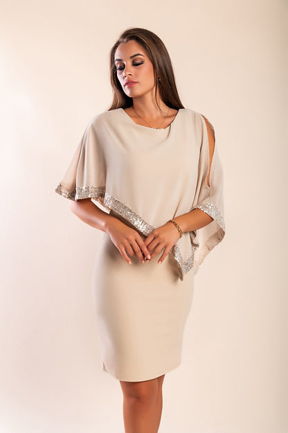 Vestito elegante con mantellina Arlet, bordo