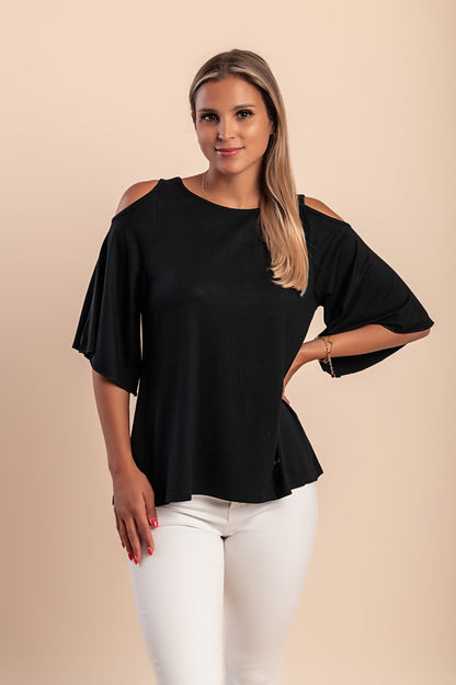 Maglietta con ritagli sulle spalle, nera