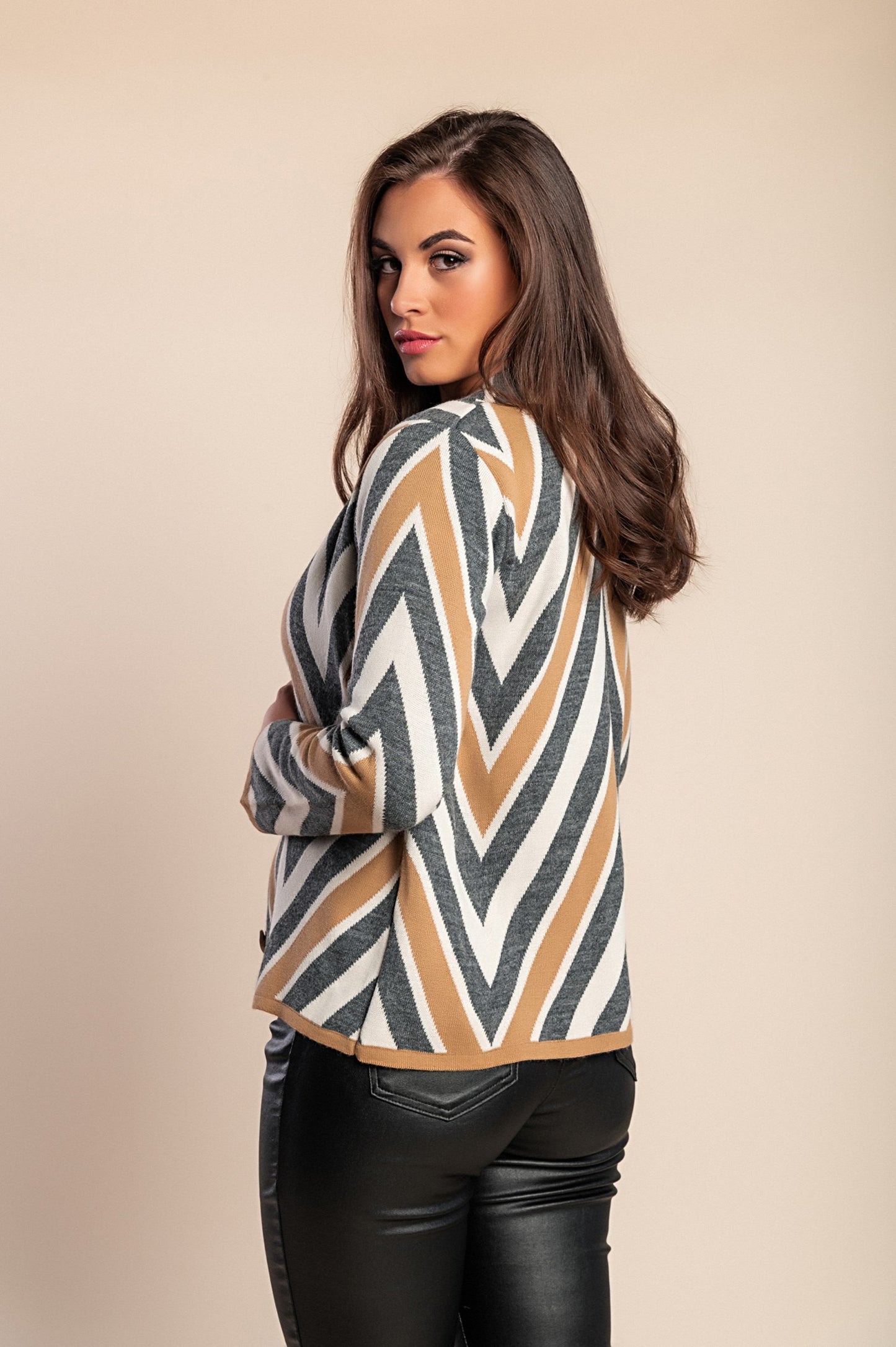 Cardigan in maglia con bottoni, beige/grigio/bianco