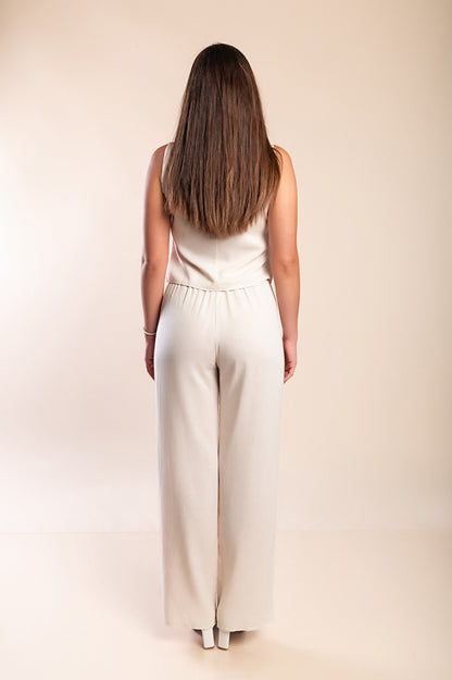Completo canotta e pantaloni lunghi in lino, beige