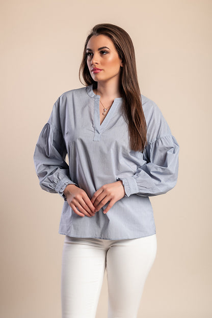 Camicetta in cotone taglie forti, azzurra