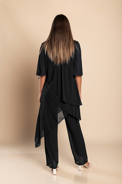 Set di elegante tunica traslucida e pantaloni lunghi  Claudette, neri
