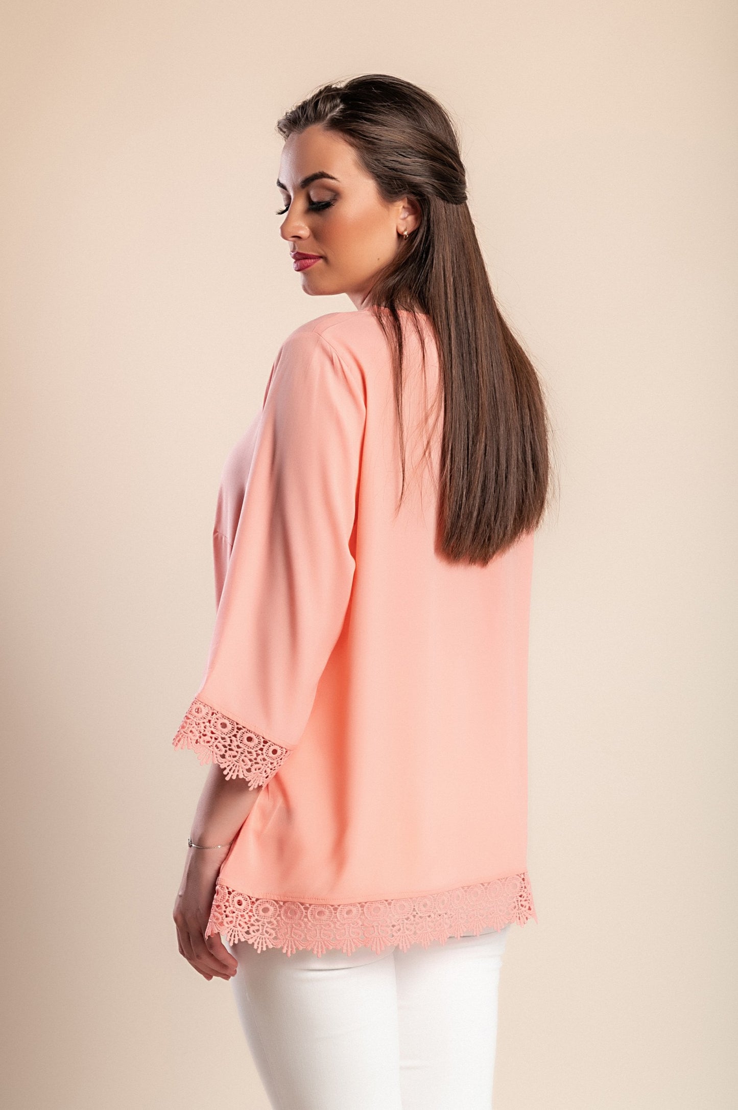 Camicetta taglie forti con pizzo, albicocca