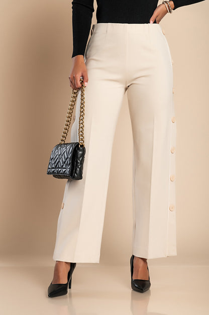 Pantalone elegante con bottoni, panna