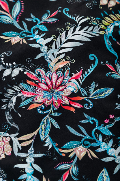 Costume da bagno taglie forti con stampa floreale, nero
