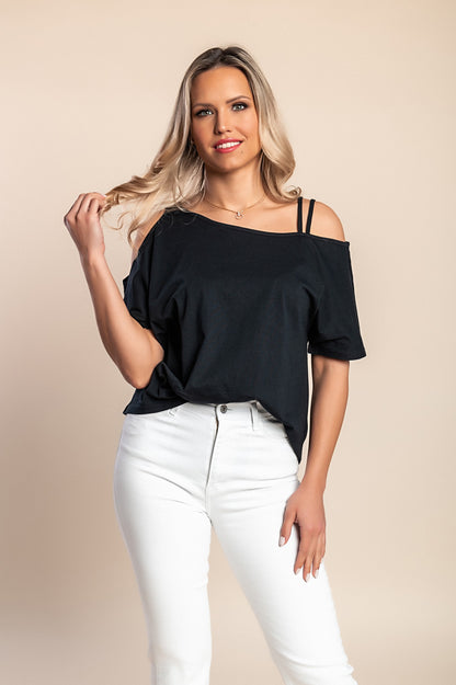 T-shirt in cotone ampia, nera