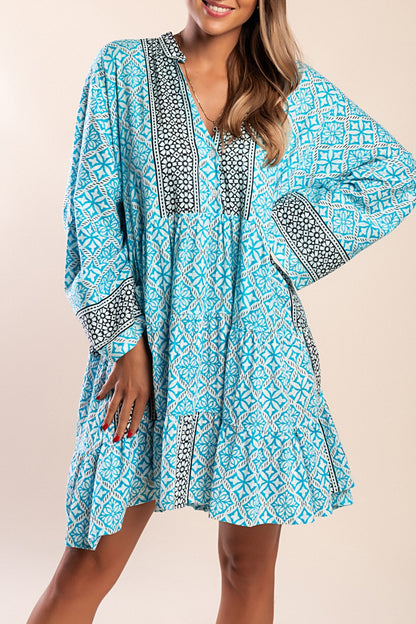 Miniabito in cotone con stampa, blu scuro