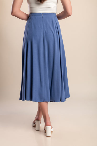 Gonna midi in viscosa, blu