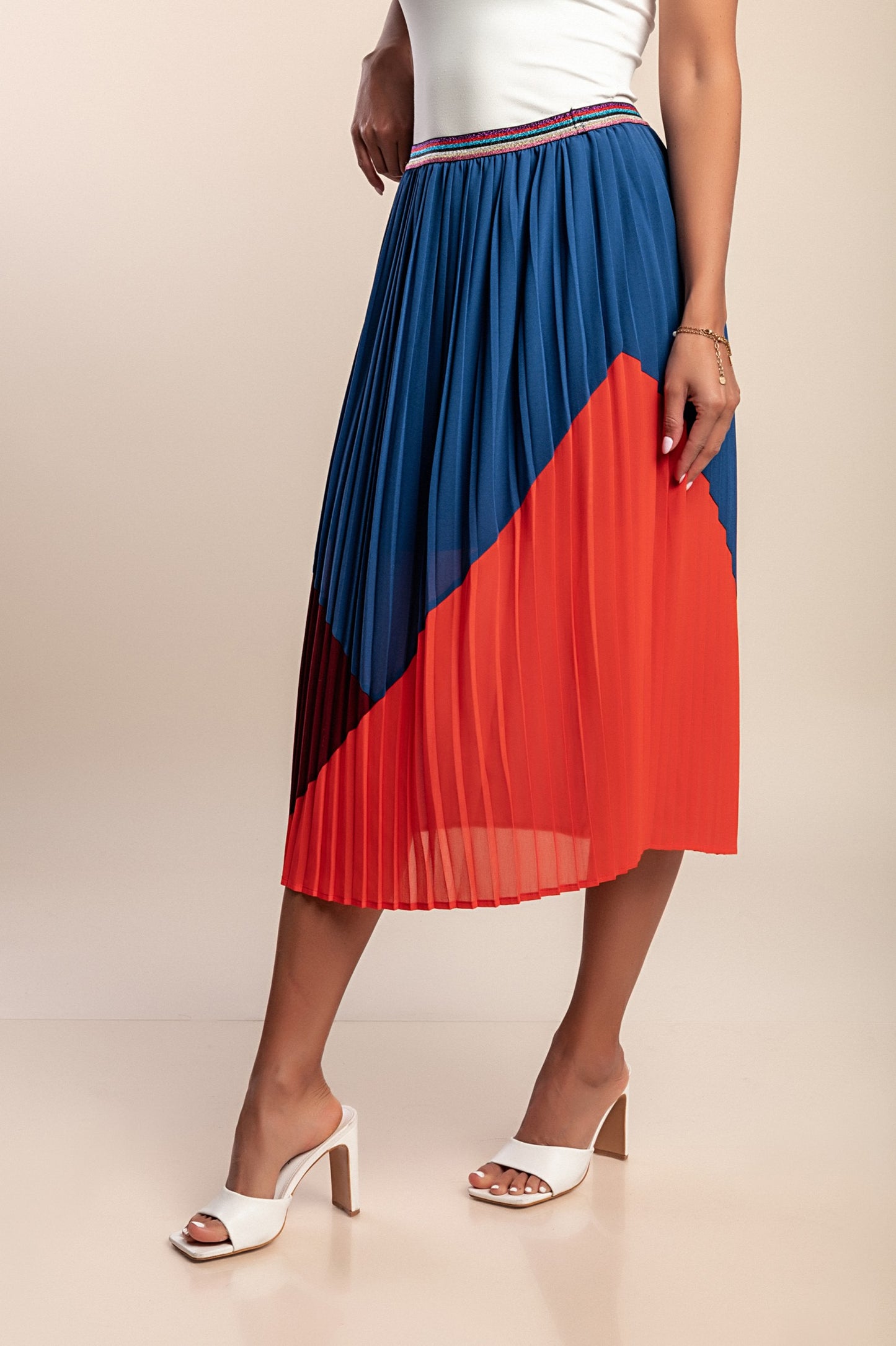 Gonna midi plissettata, blu