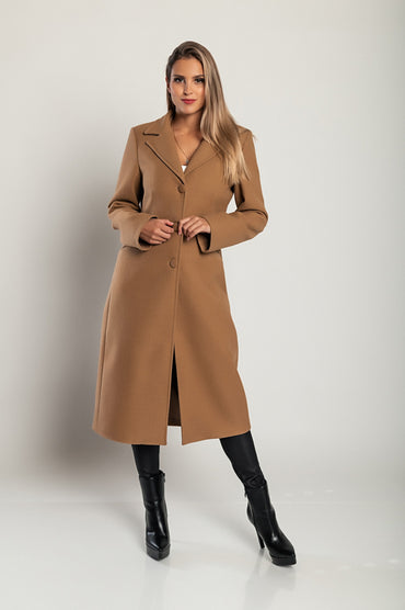 Cappotto lungo elegante, color cammello