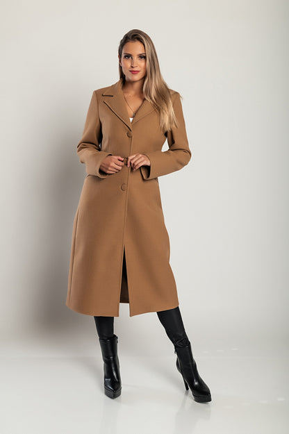 Cappotto lungo elegante, color cammello