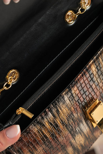 Borsa a mano stampa coccodrillo, bianco-oro