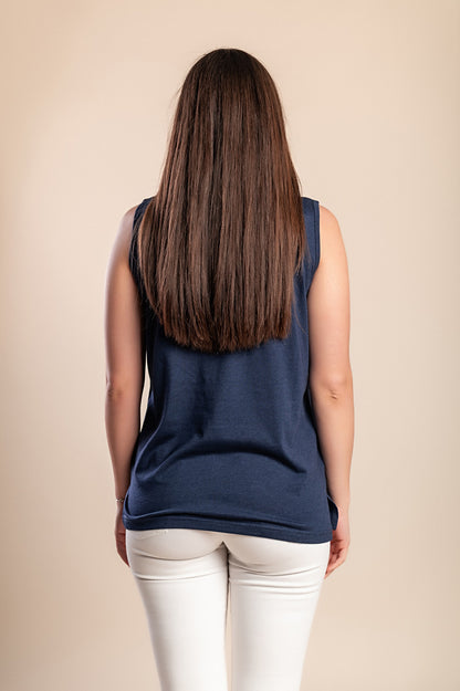 Top in cotone con pizzo, blu scuro