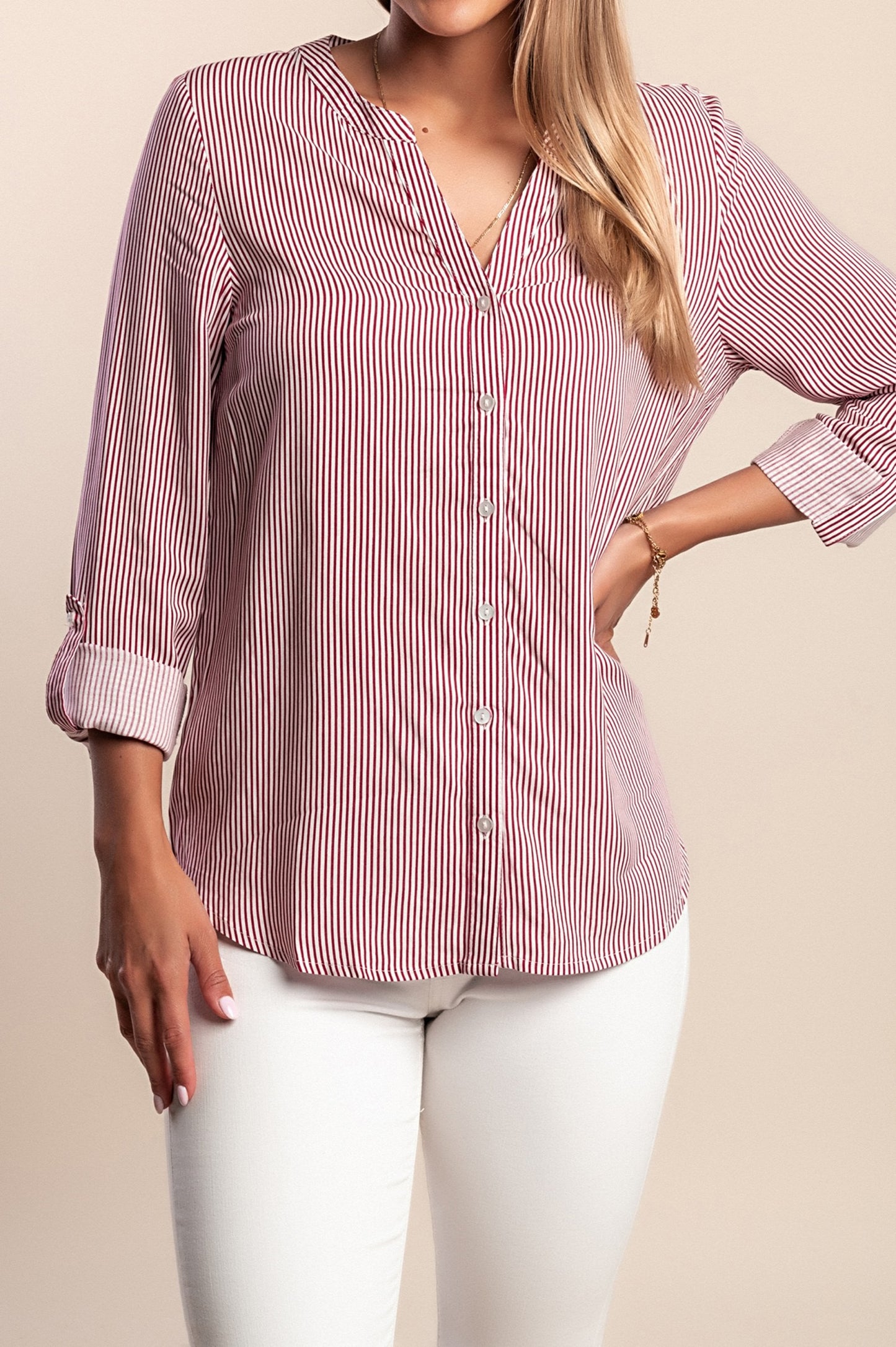 Maglietta taglie forti con stampa a righe, rossa