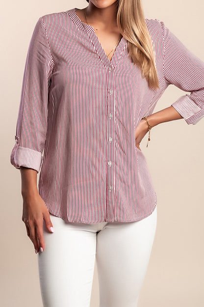 Maglietta taglie forti con stampa a righe, rossa