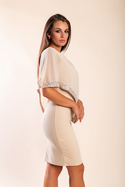 Vestito elegante con mantellina Arlet, bordo