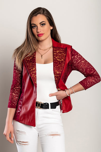Blazer in ecopelle con inserti in pizzo traslucido Amalfi, nero
