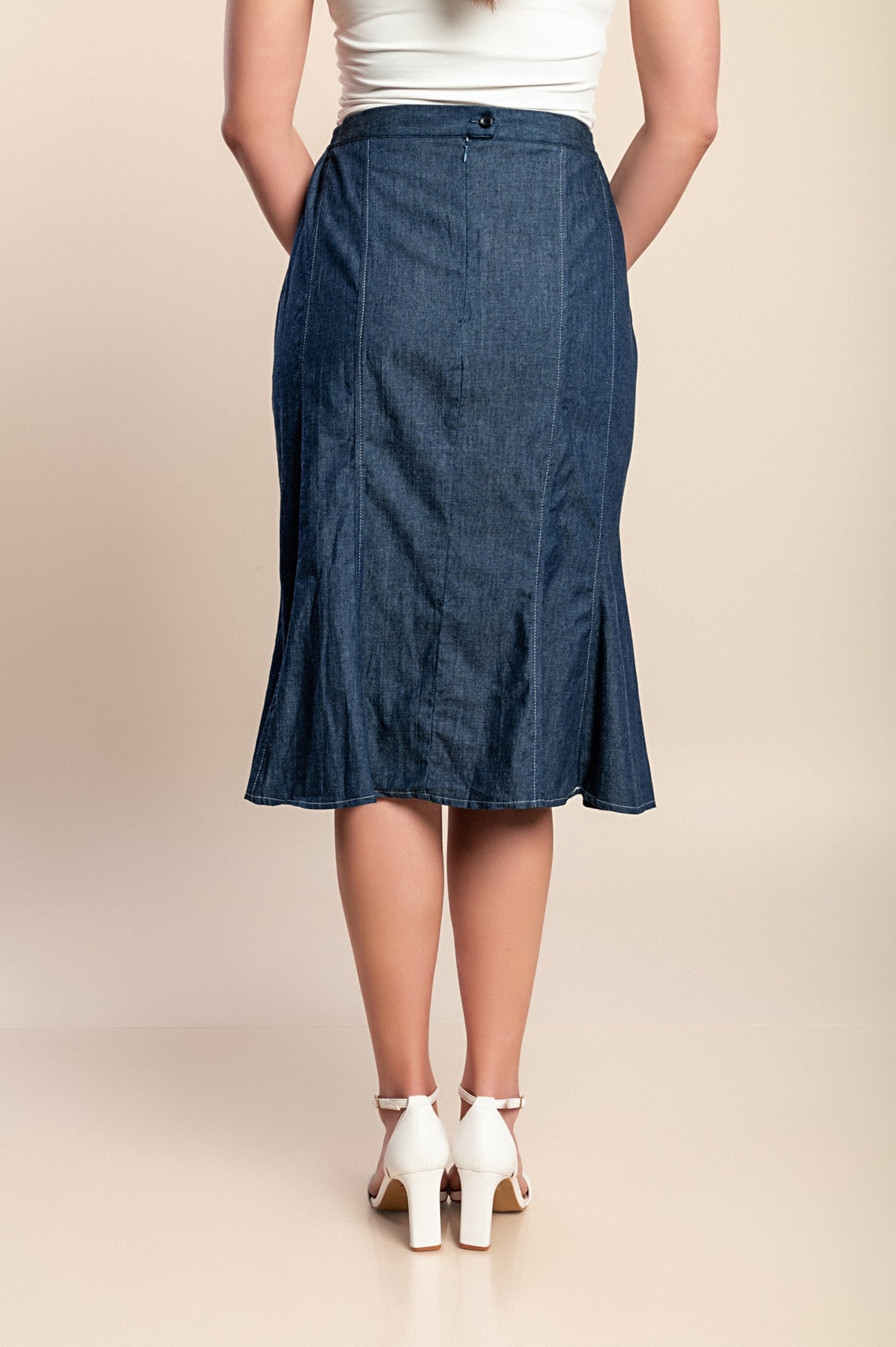 Gonna in denim taglie forti, blu scuro