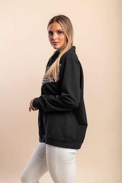 Felpa con zip in cotone, nera
