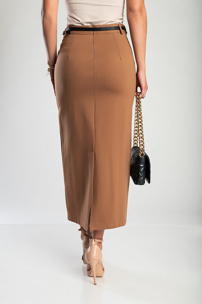 Gonna midi elegante, cammello