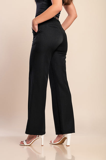 Pantaloni lunghi eleganti con cintura, neri
