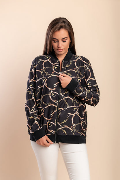 Felpa in cotone con zip e stampa, nera