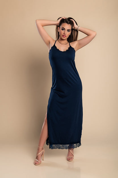 VESTITO MAXI CON PIZZO PRIMAROSA, NERO