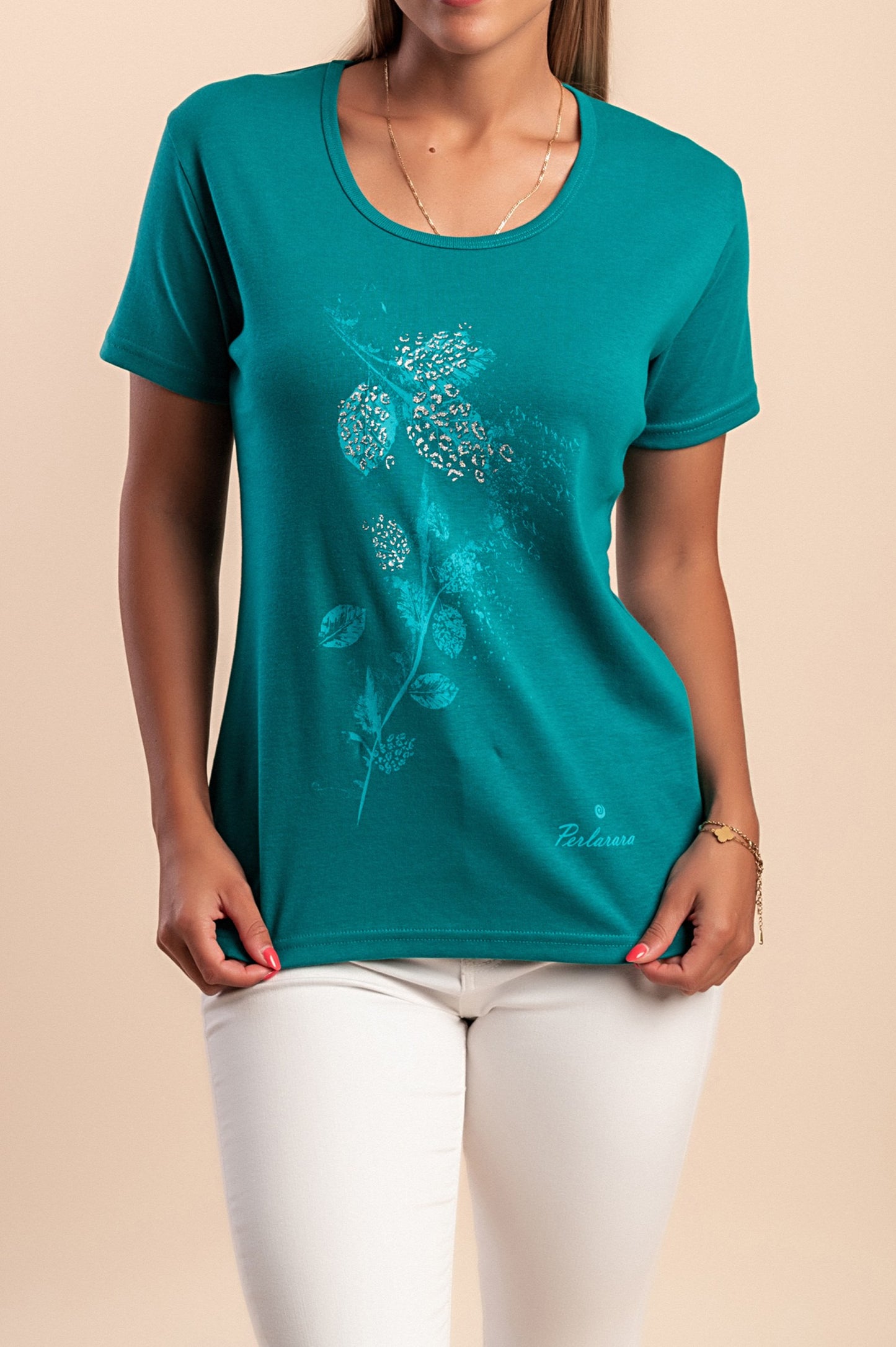 T-shirt in cotone con stampa, rosa chiaro