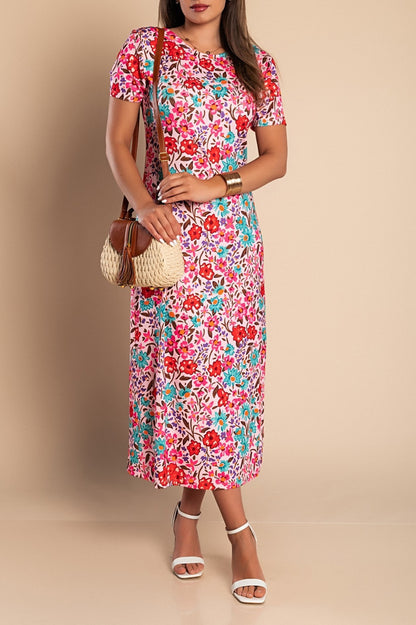 Maxi abito con stampa floreale, rosa