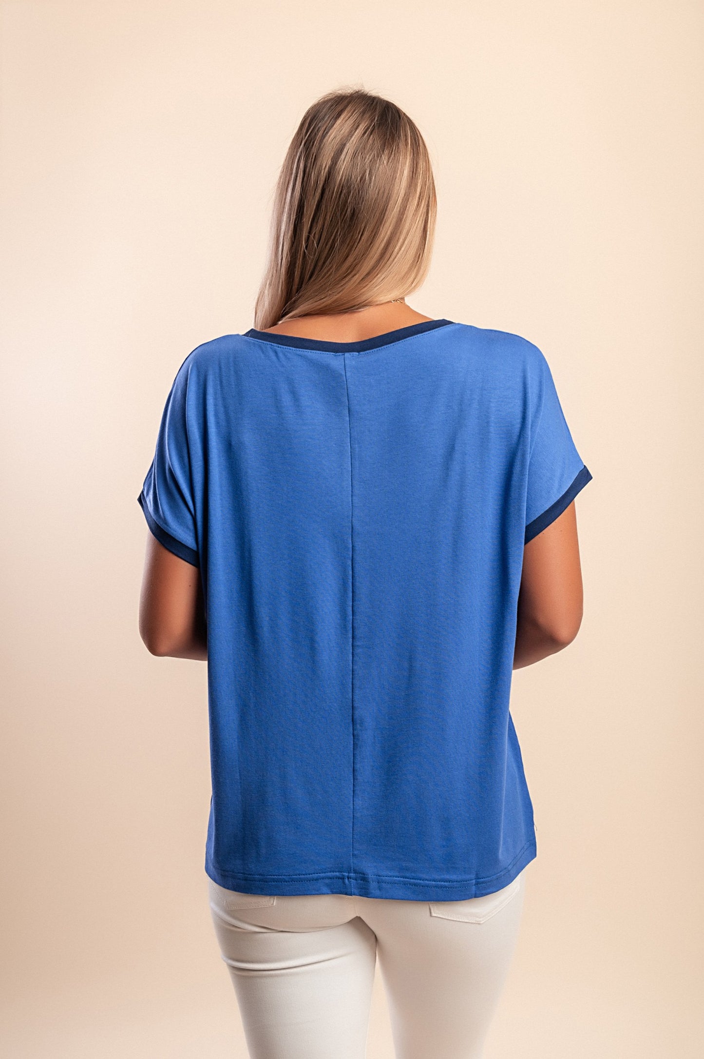 T-shirt in viscosa con rivetti decorativi, blu scuro