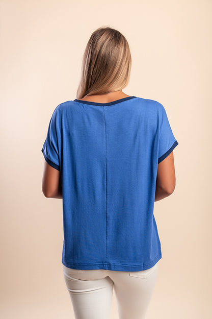 T-shirt in viscosa con rivetti decorativi, blu scuro