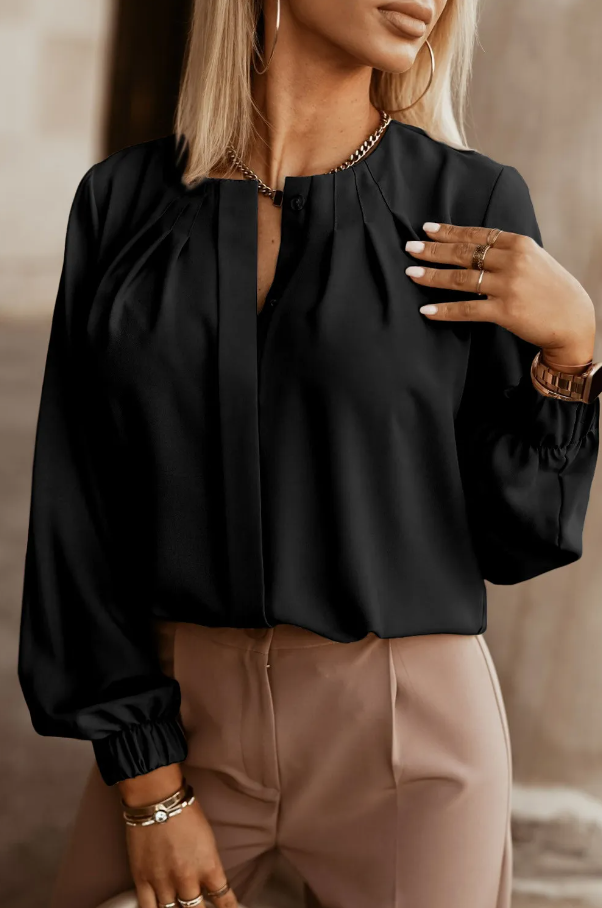 Camicia elegante con scollo rotondo, bianca