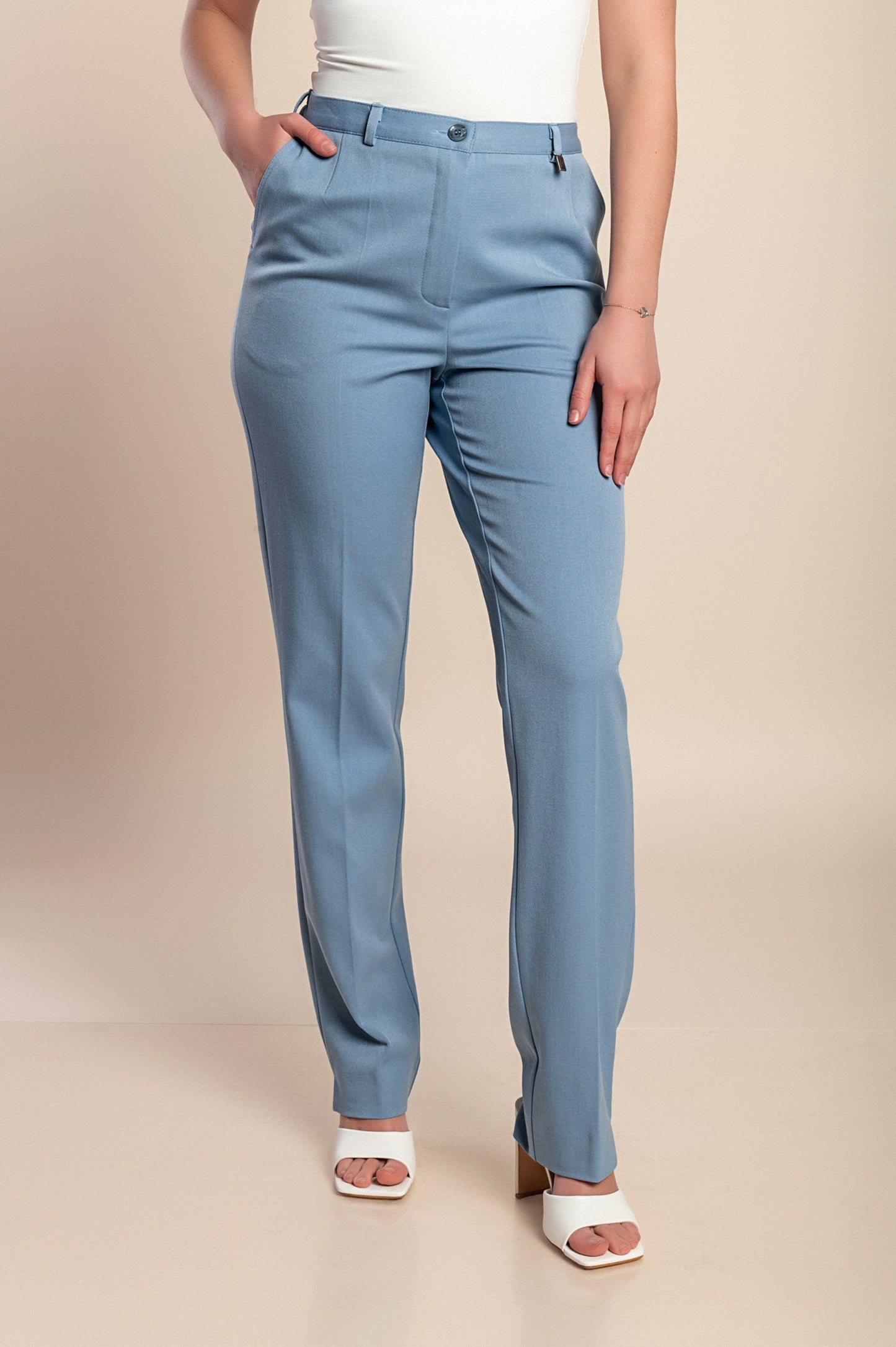 Pantaloni lunghi eleganti taglie forti, azzurro chiaro