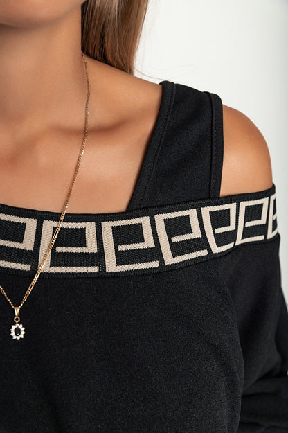 Completo elegante con top ampio e gonna attillata, nero