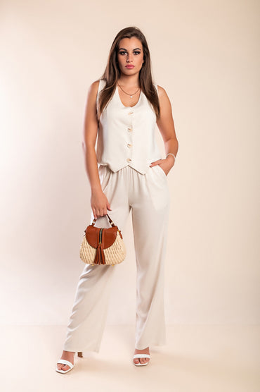 Completo canotta e pantaloni lunghi in lino, beige