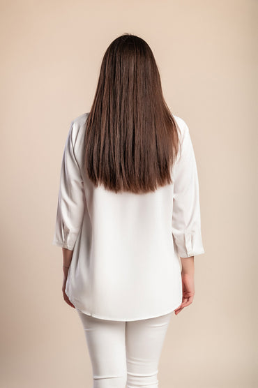 Camicetta taglie forti con scollo a "V", bianca