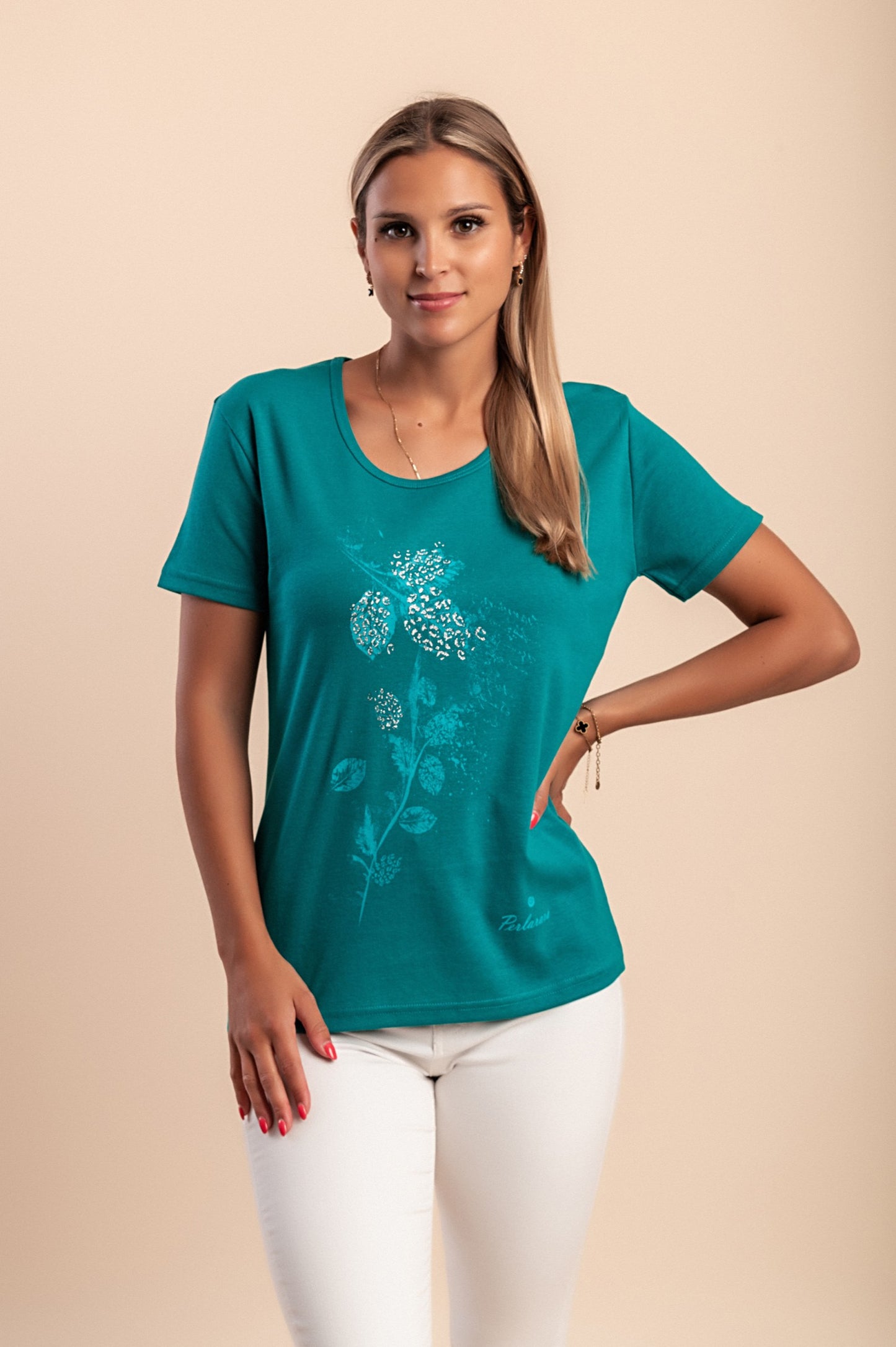 T-shirt in cotone con stampa, rosa chiaro