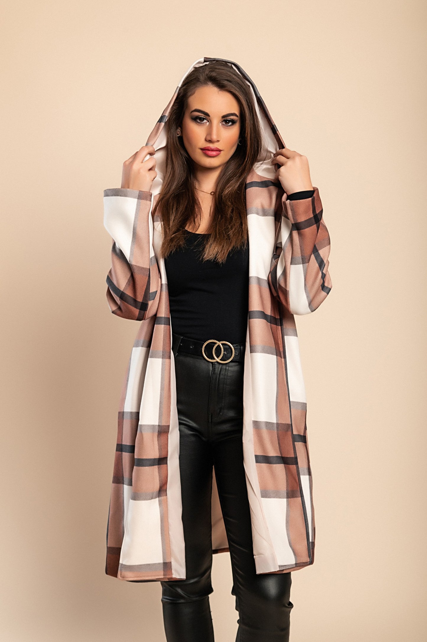 Cappotto a quadri, marrone