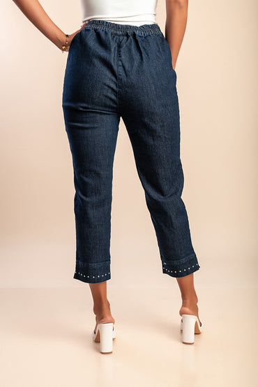 Jeans con rivetti decorativi, blu scuro